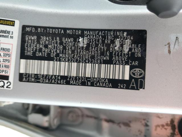 2T1KR32E75C423681 - 2005 TOYOTA COROLLA MA XR GRAY photo 13