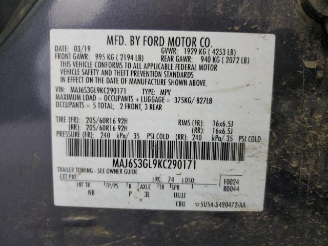 MAJ6S3GL9KC290171 - 2019 FORD ECOSPORT SE Blau Foto 12