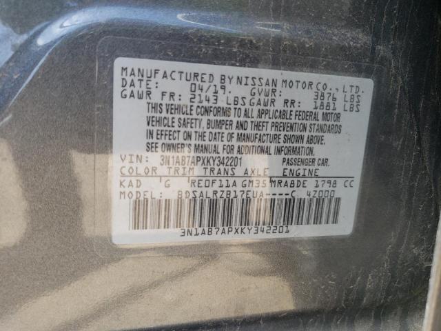 3N1AB7APXKY342201 - 2019 NISSAN SENTRA S GRAY photo 12