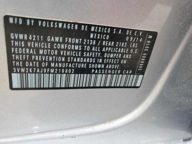 3VW2K7AJ9FM218802 - 2015 VOLKSWAGEN JETTA BASE 银色 照片 13