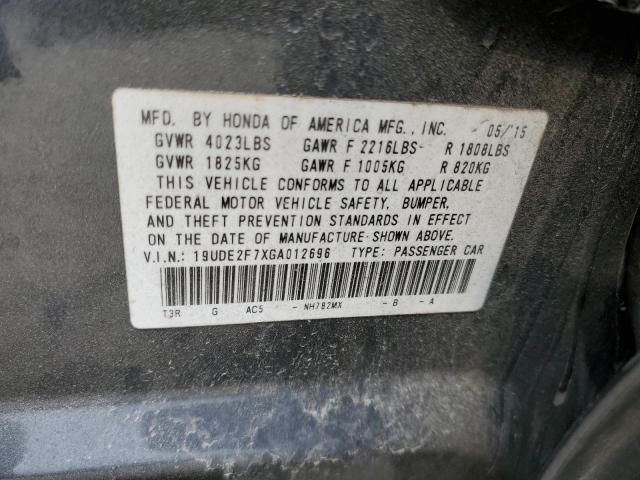 19UDE2F7XGA012696 - 2016 ACURA ILX PREMIUM TECH გრაფიტი ფოტო 12