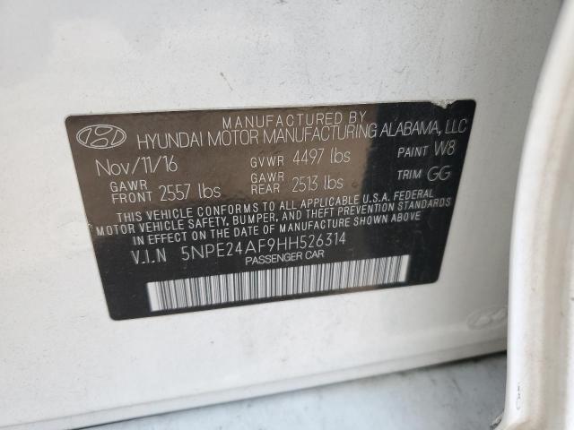 5NPE24AF9HH526314 - 2017 HYUNDAI SONATA SE WHITE photo 13