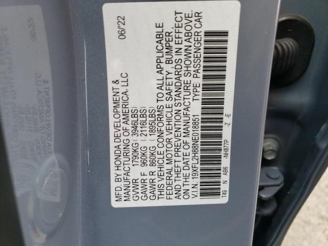 19XFL2H88NE018851 - 2022 HONDA CIVIC SPORT 蓝色 照片 12