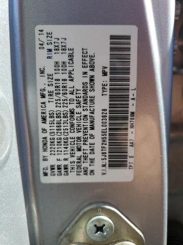 5J6TF2H55EL003628 - 2014 HONDA CROSSTOUR EXL ვერცხლისფერი ფოტო 12