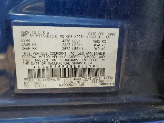 4A3AB36F29E030903 - 2009 MITSUBISHI GALANT ES BLUE photo 12