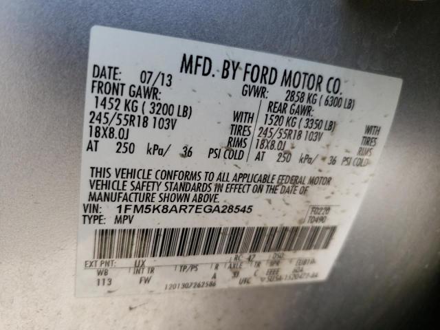 1FM5K8AR7EGA28545 - 2014 FORD EXPLORER POLICE INTERCEPTOR SILVER photo 13