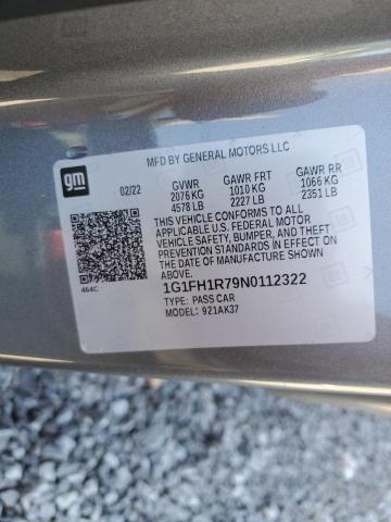 1G1FH1R79N0112322 - 2022 CHEVROLET CAMARO SS GRAY photo 12