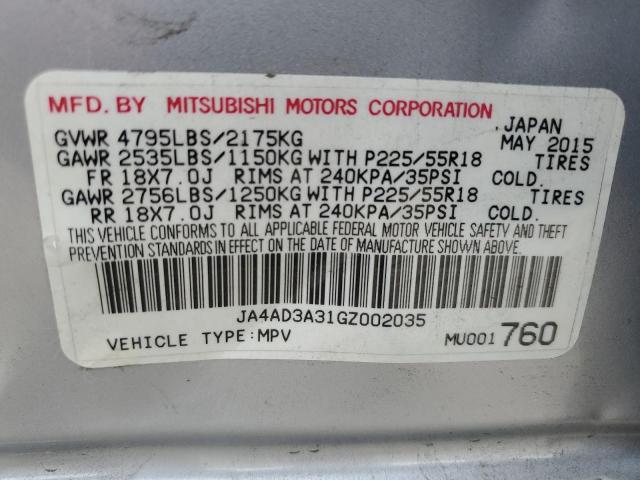 JA4AD3A31GZ002035 - 2016 MITSUBISHI OUTLANDER SE SILVER photo 13