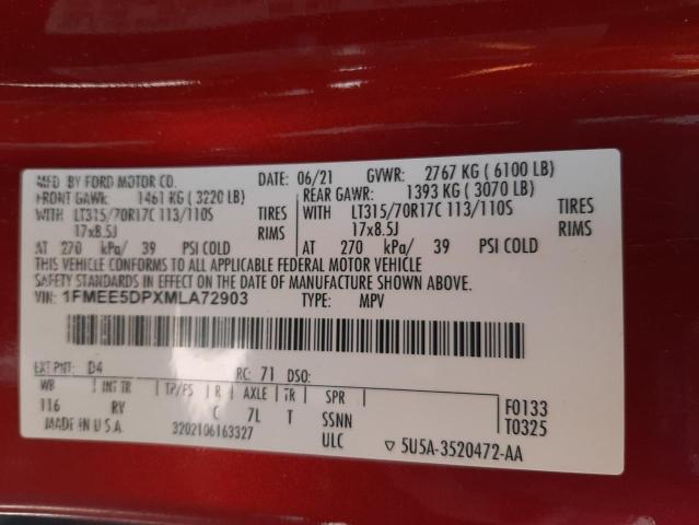 1FMEE5DPXMLA72903 - 2021 FORD BRONCO BASE RED photo 12