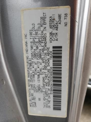 5TBRN34133S389238 - 2003 TOYOTA TUNDRA ACCESS CAB SR5 SILVER photo 12