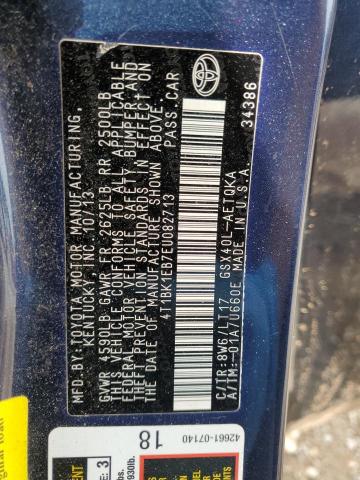 4T1BK1EB7EU082713 - 2014 TOYOTA AVALON BASE 蓝色 照片 12