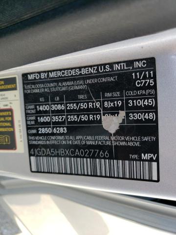 4JGDA5HBXCA027766 - 2012 MERCEDES-BENZ ML 350 4MATIC SILVER photo 14