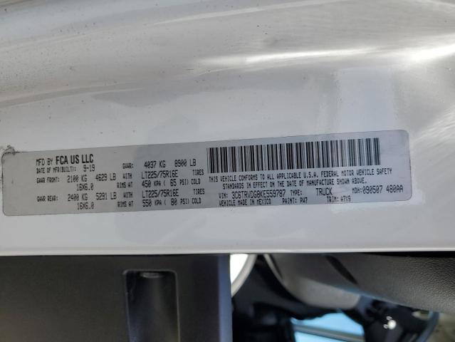 3C6TRVDG8KE559787 - 2019 RAM PROMASTER 2500 HIGH თეთრი ფოტო 13