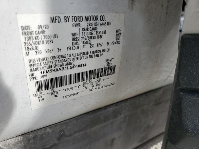 1FM5K8AB1LGD18814 - 2020 FORD EXPLORER POLICE INTERCEPTOR 白色 照片 14