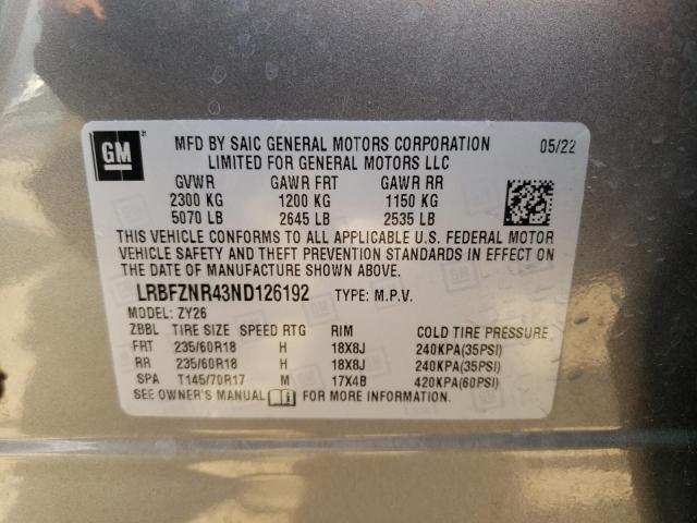 LRBFZNR43ND126192 - 2022 BUICK ENVISION ESSENCE رمادي صورة 13