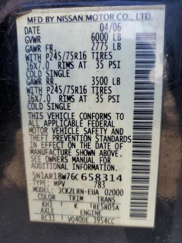 5N1AR18W76C658314 - 2006 NISSAN PATHFINDER LE 黑色 照片 13