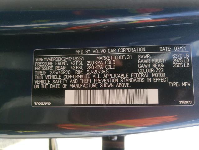 YV4BR00K2M1749251 - 2021 VOLVO XC90 T8 RECHARGE MOMENTUM BLUE photo 13