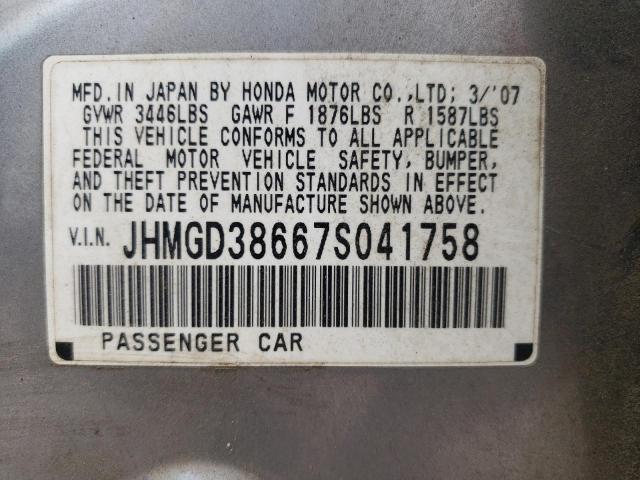 JHMGD38667S041758 - 2007 HONDA FIT S 银色 照片 12