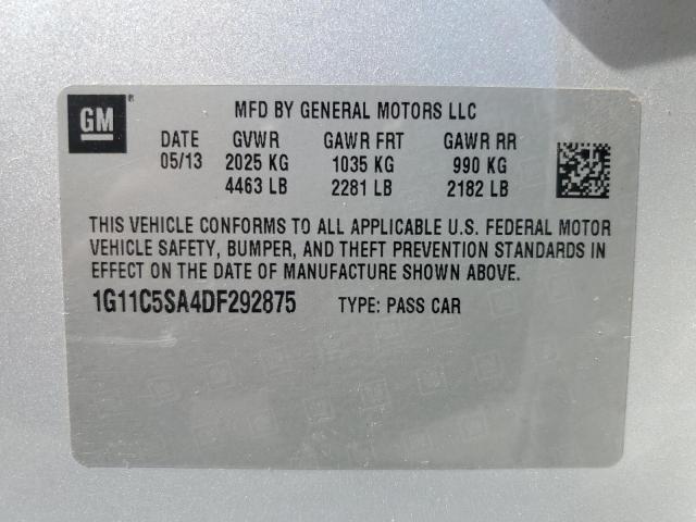 1G11C5SA4DF292875 - 2013 CHEVROLET MALIBU 1LT SILVER photo 13