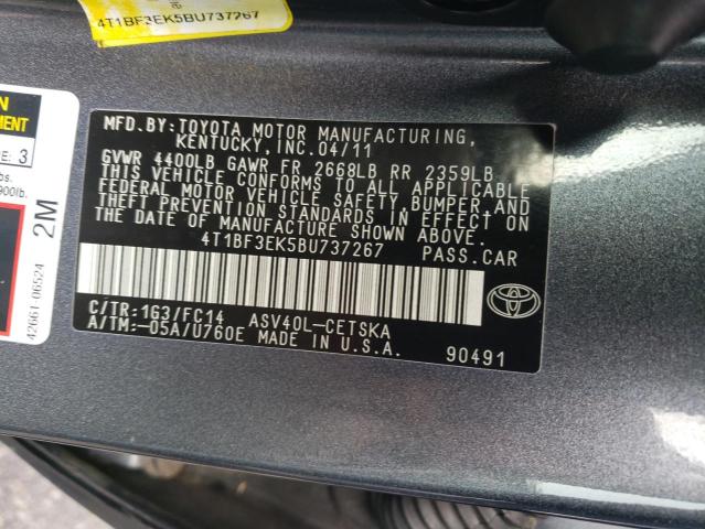 4T1BF3EK5BU737267 - 2011 TOYOTA CAMRY BASE GRAY photo 12