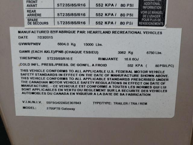 5SFSG422XGE307843 - 2016 HEARTLAND GATEWAY 双色 照片 10