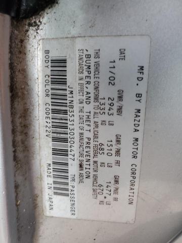 JM1NB353130304477 - 2003 MAZDA MX-5 MIATA BASE SILVER photo 12