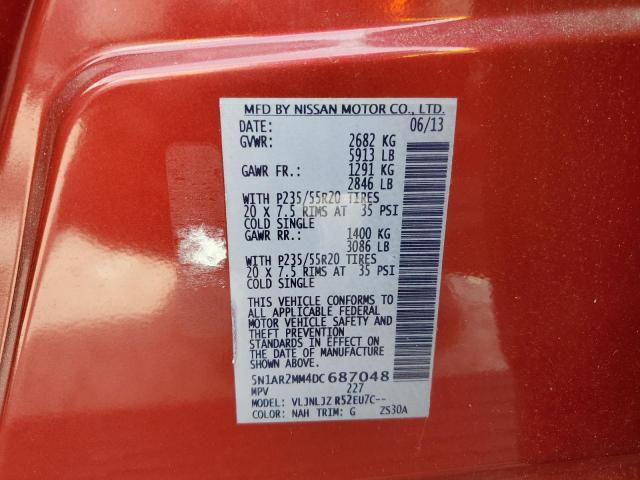 5N1AR2MM4DC687048 - 2013 NISSAN PATHFINDER S RED photo 12