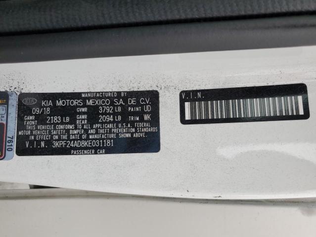 3KPF24AD8KE031181 - 2019 KIA FORTE LX FE WHITE photo 12