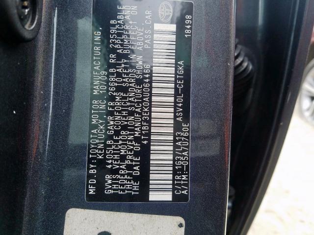 4T1BF3EK0AU064466 - 2010 TOYOTA CAMRY BASE  photo 10