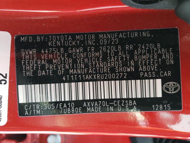 4T1T11AKXRU200272 - 2024 TOYOTA CAMRY SE NIGHT SHADE RED photo 13