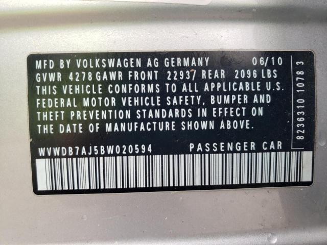 WVWDB7AJ5BW020594 - 2011 VOLKSWAGEN GOLF SILVER photo 12