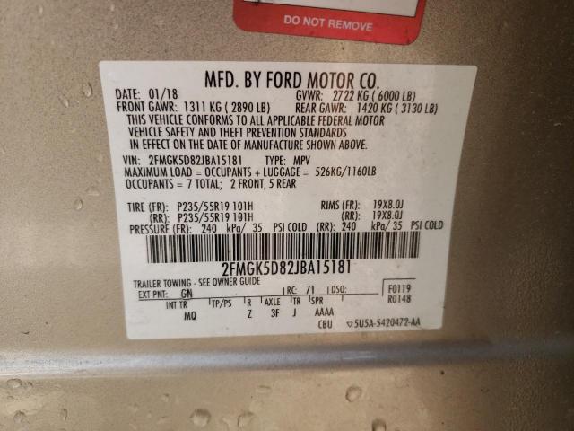 2FMGK5D82JBA15181 - 2018 FORD FLEX LIMITED BROWN photo 13