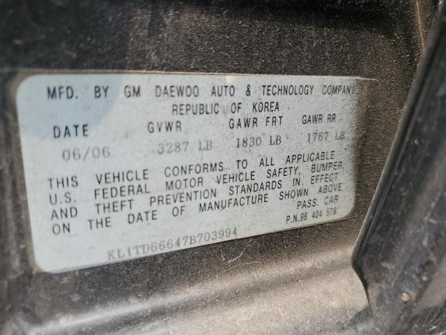 KL1TD66647B703994 - 2007 CHEVROLET AVEO BASE BLACK photo 12