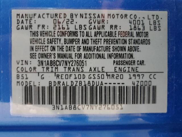 3N1AB8CV7NY276051 - 2022 NISSAN SENTRA SV BLUE photo 13