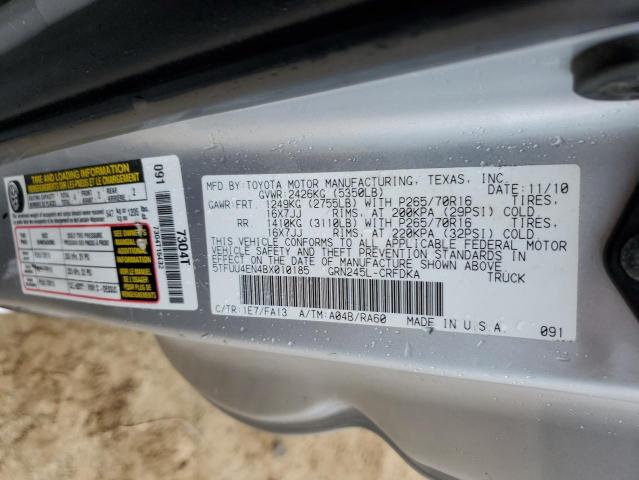 5TFUU4EN4BX010185 - 2011 TOYOTA TACOMA ACCESS CAB ვერცხლისფერი ფოტო 12