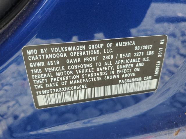 1VWDT7A3XHC065052 - 2017 VOLKSWAGEN PASSAT R-LINE ლურჯი ფოტო 12