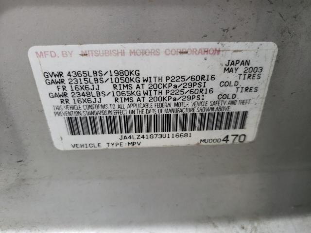 JA4LZ41G73U116681 - 2003 MITSUBISHI OUTLANDER XLS SILVER photo 12