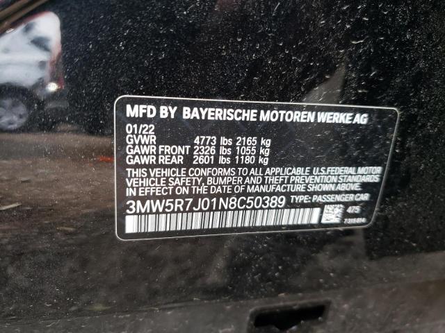 3MW5R7J01N8C50389 - 2022 BMW 330XI შავი ფოტო 13