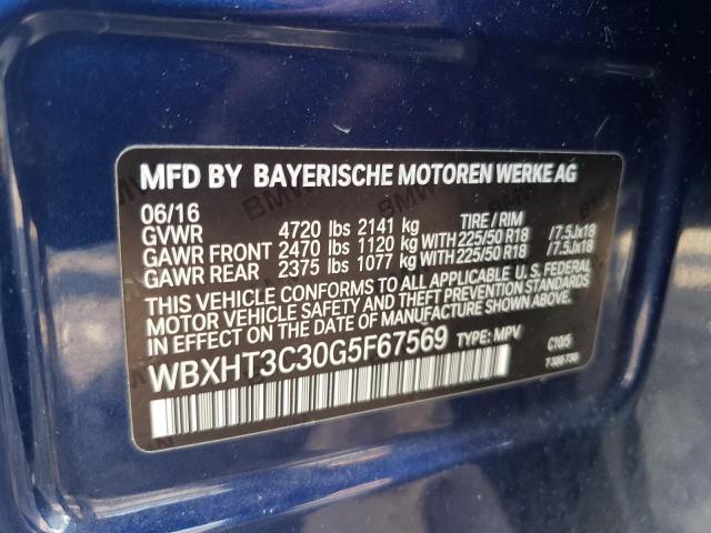 WBXHT3C30G5F67569 - 2016 BMW X1 XDRIVE28I BLUE photo 12