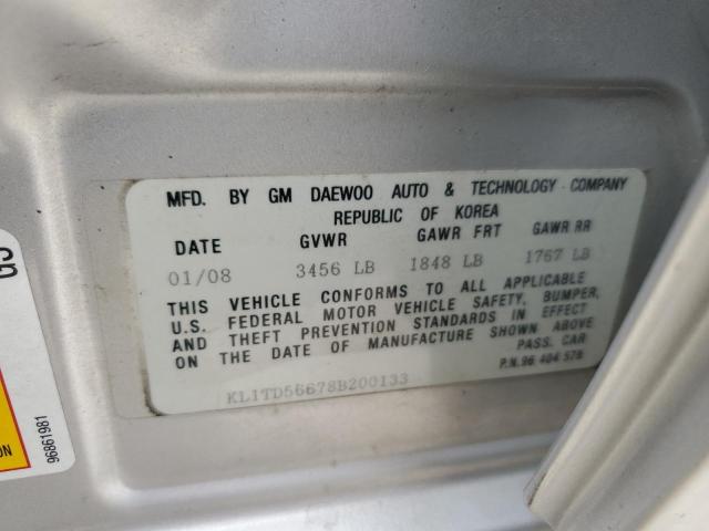 KL1TD56678B200133 - 2008 CHEVROLET AVEO BASE Gümüş foto 13