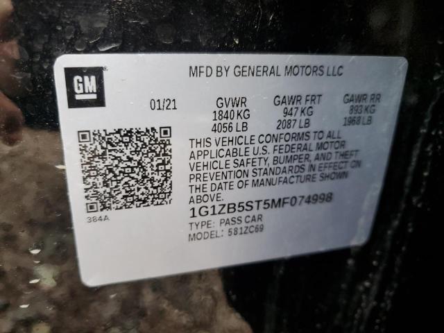 1G1ZB5ST5MF074998 - 2021 CHEVROLET MALIBU LS BLACK photo 12