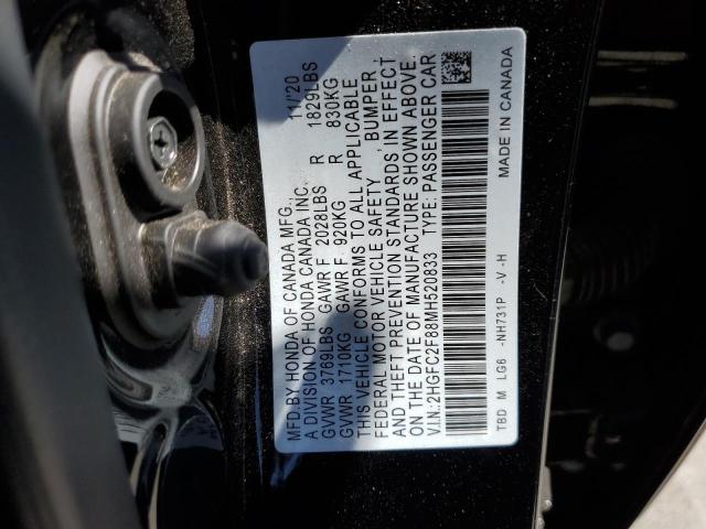 2HGFC2F88MH520833 - 2021 HONDA CIVIC SPORT 黑色 照片 12