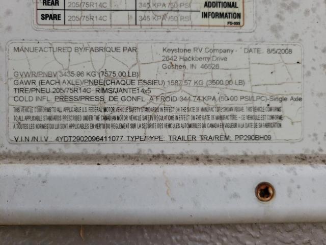 4YDT2902096411077 - 2009 KEYSTONE PASSPORT WHITE photo 10