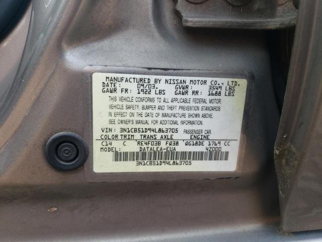 3N1CB51D94L863705 - 2004 NISSAN SENTRA 1.8 GRAY photo 12