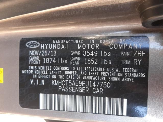 KMHCT5AE9EU147750 - 2014 HYUNDAI ACCENT GLS GRAY photo 12