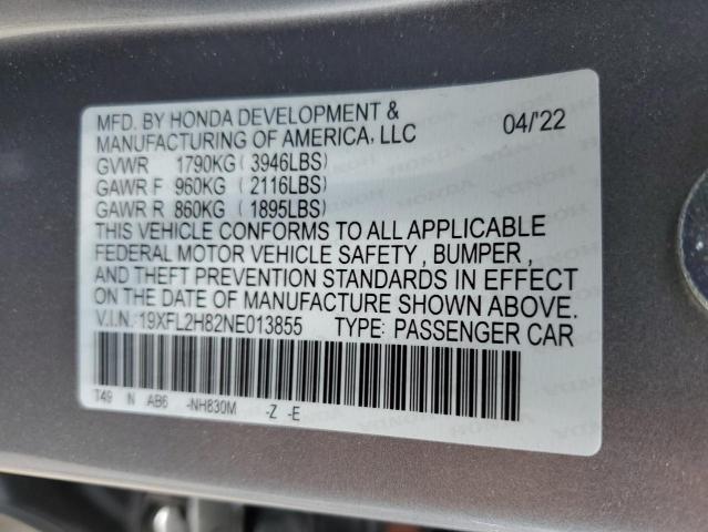 19XFL2H82NE013855 - 2022 HONDA CIVIC SPORT 灰色 照片 13