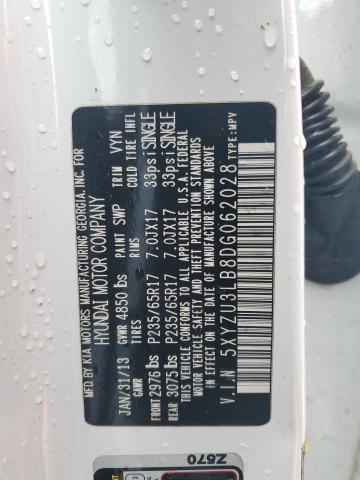 5XYZU3LB8DG062028 - 2013 HYUNDAI SANTA FE S WHITE photo 12