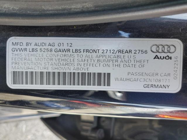 WAUHGAFC3CN108171 - 2012 AUDI A6 PRESTIGE შავი ფოტო 13