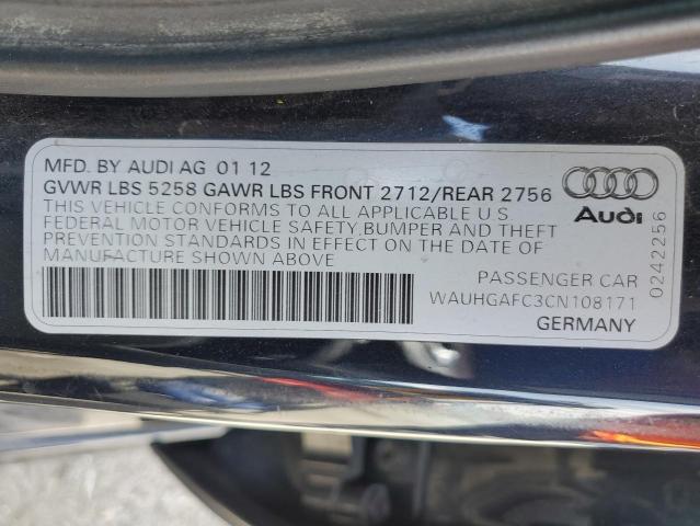 WAUHGAFC3CN108171 - 2012 AUDI A6 PRESTIGE BLACK photo 13