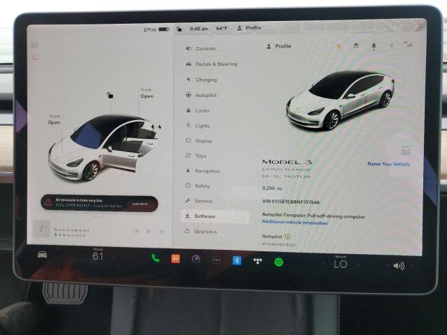 5YJ3E1EB8NF137548 - 2022 TESLA MODEL 3 Ağ foto 9